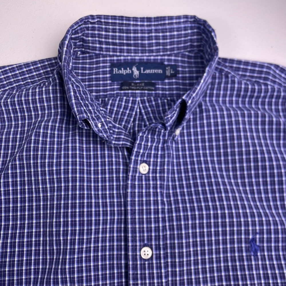 Ralph Lauren Shirt L Mens L/S Button Down Blake Blue Plaid Preppy VGUC